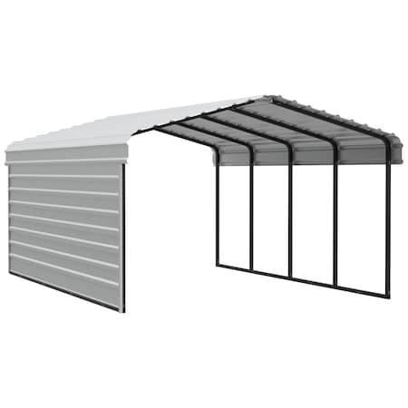 Arrow Storage Products Galvanized Steel Carport, W/ 1-Sided Enclosure, Compact Car Metal Carport Kit, 12'x20'x7', Eggshell CPH122007ECL1